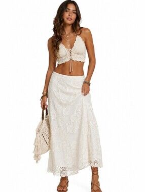 Free People Lace Embrace Cotton Floral Maxi Skirt Size Small